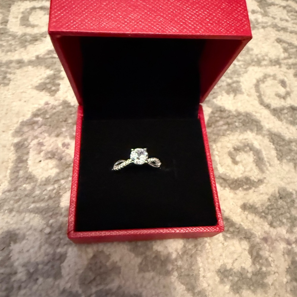 FAUX Diamond Engagement Ring. Dazzling Silver Women's Ring with Crystal Accent.